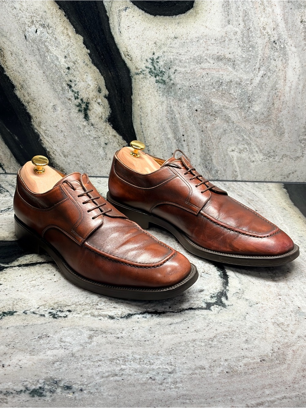 Santoni Nuvola Men’s US 10.5 Brown Leather Apron Toe Derby Italy UK 9.5